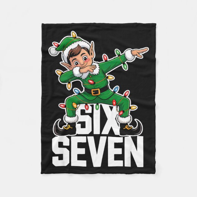 67 Christmas Six Seven 6 7 Meme Funny Dabbing Elf  Fleece Blanket (Front)