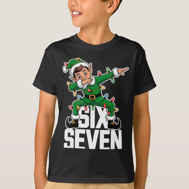 67 Christmas Six Seven 6 7 Meme Funny Dabbing Elf  T-Shirt (Front)