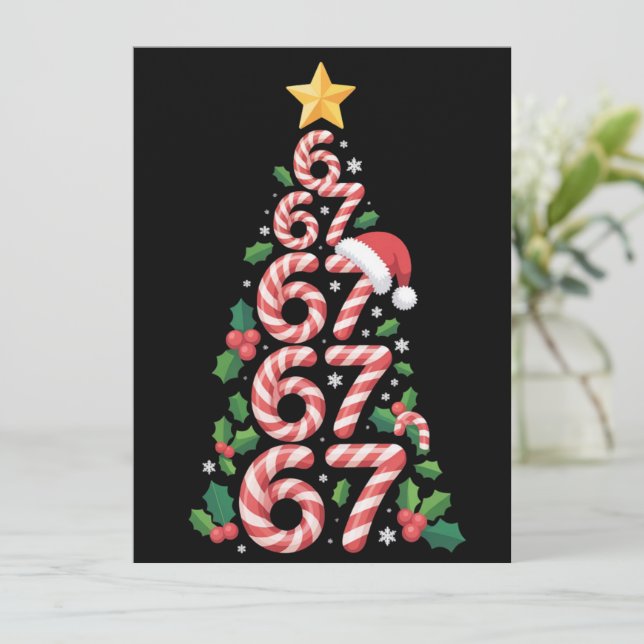 67 Christmas Tree Candy Cane Holiday Six Seven  Card (Standing Front)