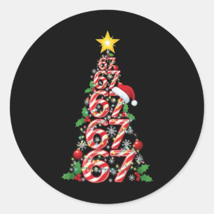 67 Christmas Tree Candy Cane Holiday Six Seven Mem Classic Round Sticker