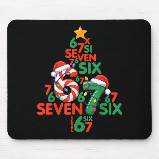 67 Christmas Tree Candy Cane Holiday Six Seven Mem Mouse Pad (Front)