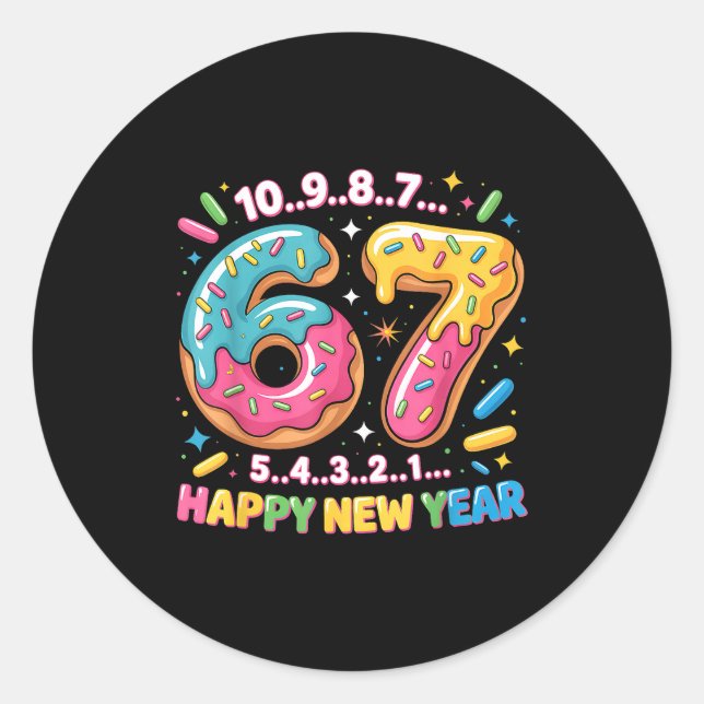67 Countdown Happy New Year 2026 Funny Donut Numbe Classic Round Sticker (Front)