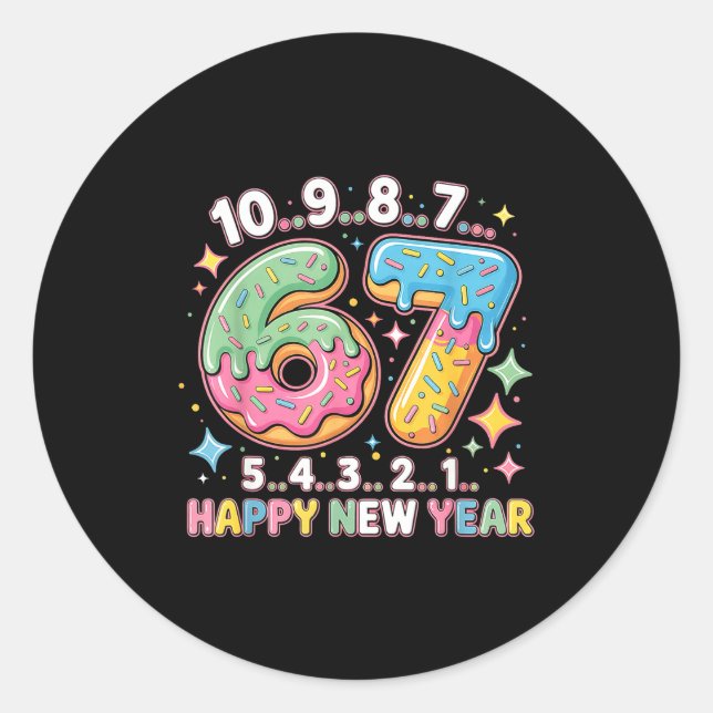 67 Countdown Happy New Year 2026 Funny Donut Numbe Classic Round Sticker (Front)
