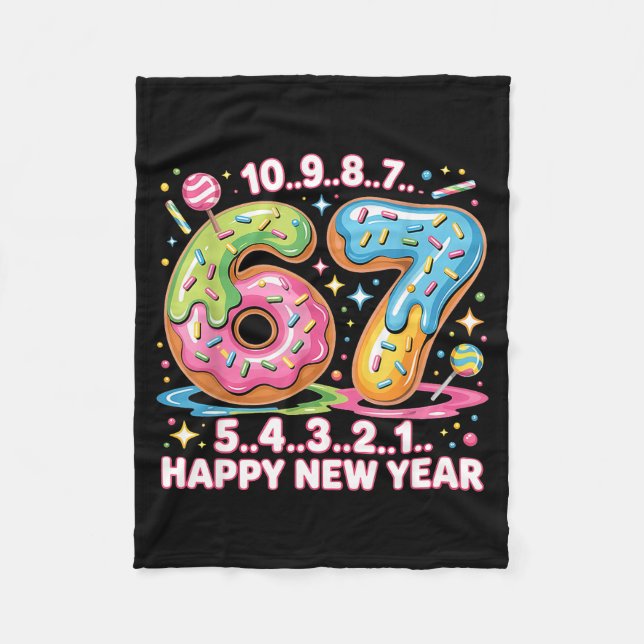 67 Countdown Happy New Year 2026 Funny Donut Numbe Fleece Blanket (Front)
