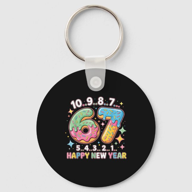 67 Countdown Happy New Year 2026 Funny Donut Numbe Keychain (Front)