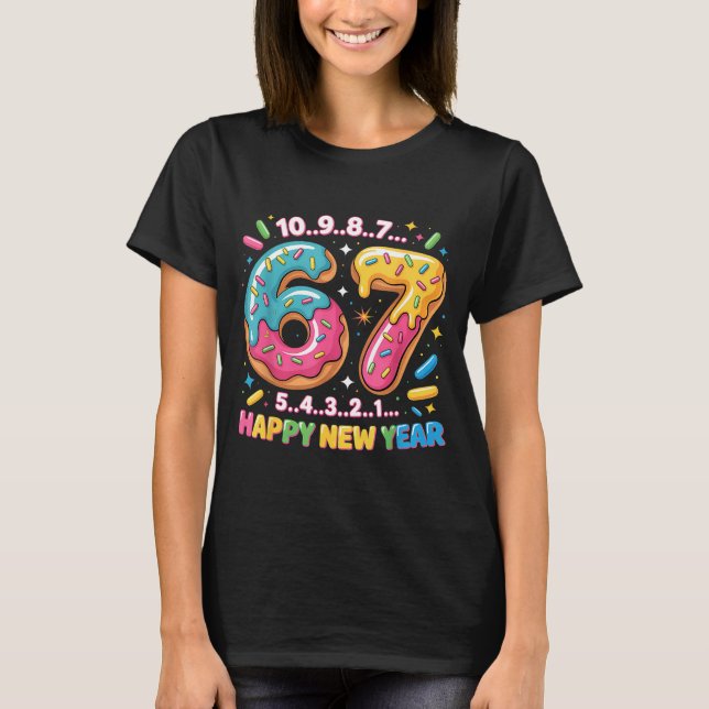67 Countdown Happy New Year 2026 Funny Donut Numbe T-Shirt (Front)
