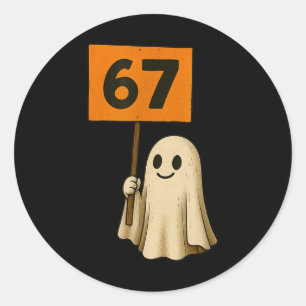 67 Cute Halloween Ghost Vintage Minimalist Design  Classic Round Sticker