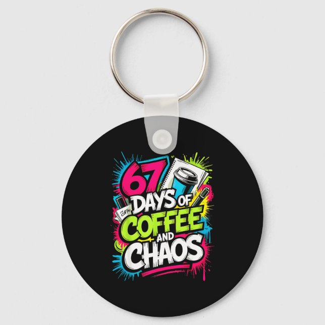 67 Days Of Coffee Teachers Retro School Six Seven  Keychain (Front)