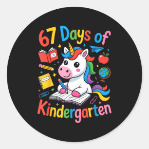 67 Days Of Kindergarten Cute Unicorn For Teachers  Classic Round Sticker