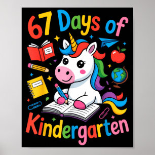 67 Days Of Kindergarten Cute Unicorn For Teachers  Poster