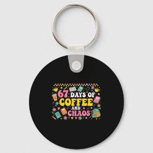 67 Days Of School Coffee Lover Teachers Retro Six Keychain