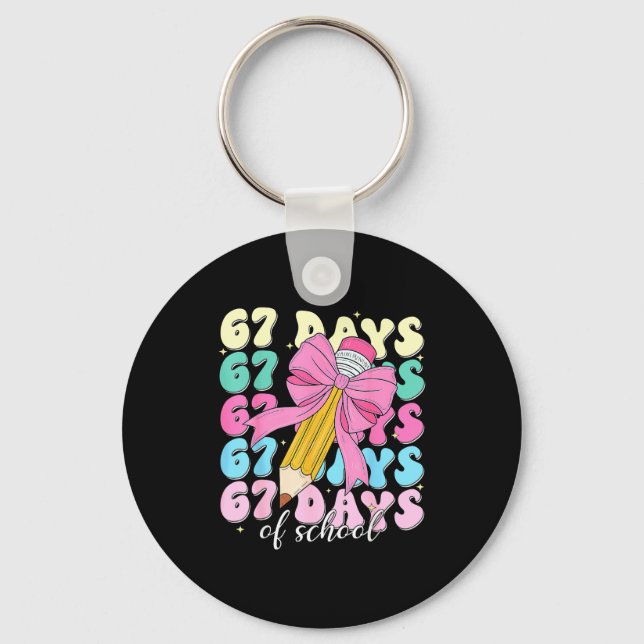 67 Days Of School Coquette Bow Pencil Teacher Cute Keychain (Front)