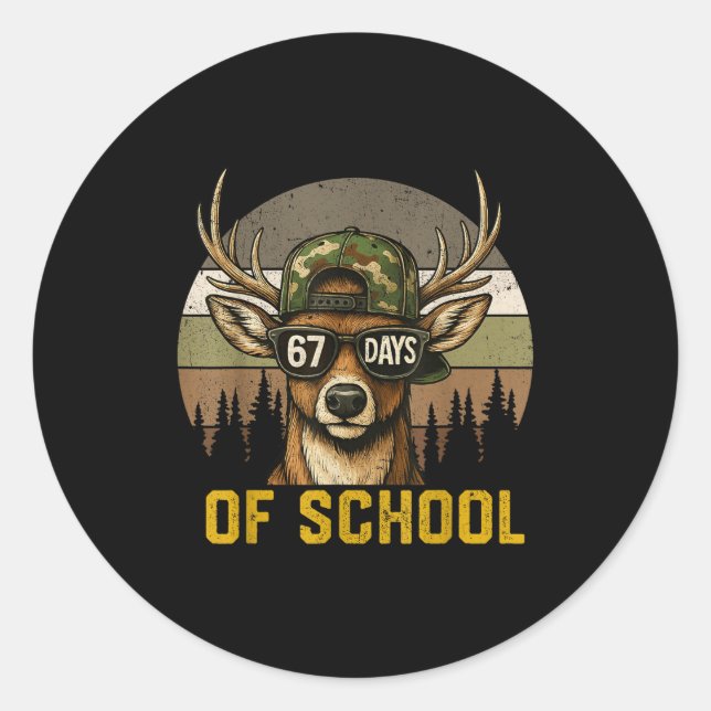 67 Days Of School Deer Hunting Boy Camo Boy Girl T Classic Round Sticker (Front)