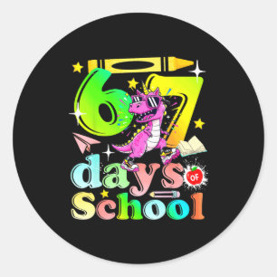 67 Days Of School Funny 6-7 Kids Girls Unicorn Din Classic Round Sticker
