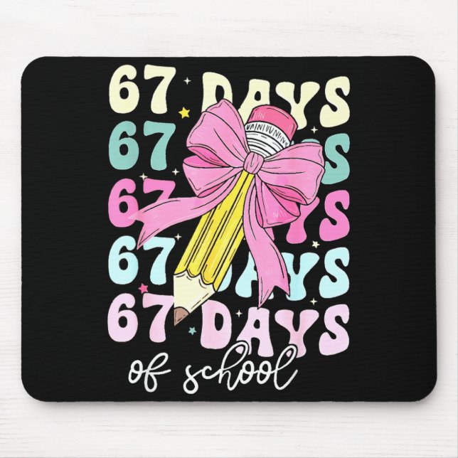 67 Days Of School Girls Coquette Bow 67th Day Of S Mouse Pad (Front)