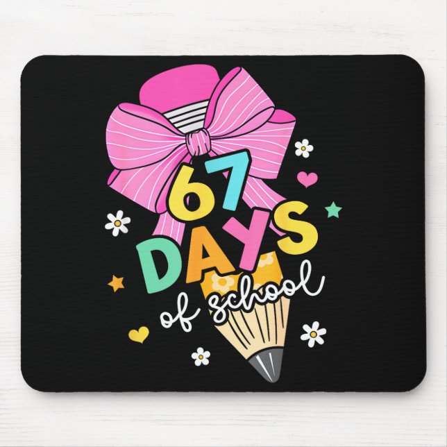 67 Days Of School Girls Coquette Bow 67th Day Of S Mouse Pad (Front)
