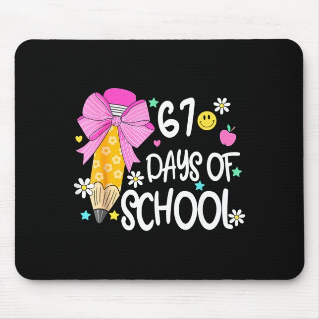 67 Days Of School Girls Coquette Bow 67th Day Of S Mouse Pad (Front)
