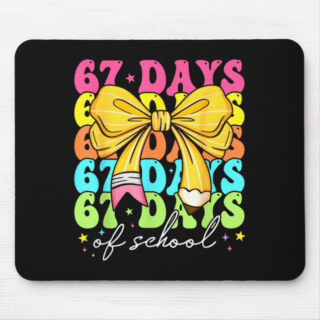 67 Days Of School Girls Coquette Bow 67th Day Of S Mouse Pad (Front)