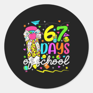 67 Days Of School Girls Coquette Bow Pencil 67 Day Classic Round Sticker