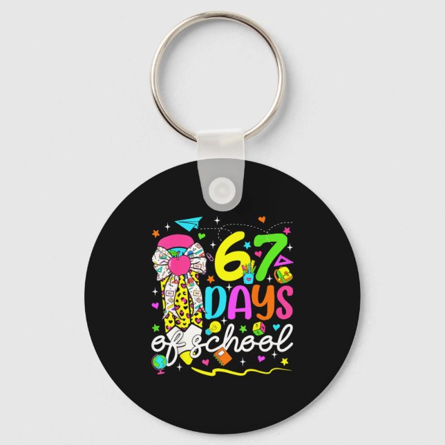 67 Days Of School Girls Coquette Bow Pencil 67 Day Keychain (Front)