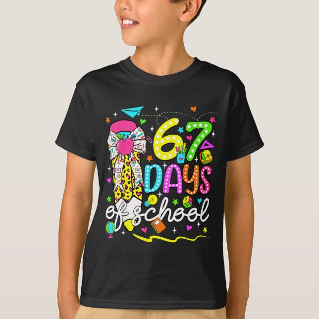 67 Days Of School Girls Coquette Bow Pencil 67 Day T-Shirt (Front)