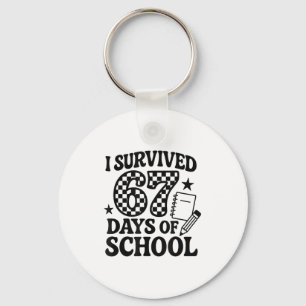 67 Days Of School Groovy Checkered Keychain