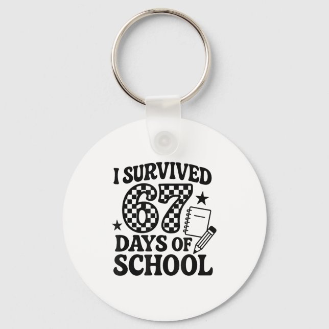 67 Days Of School Groovy Checkered  Keychain (Front)