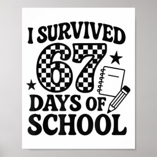 67 Days Of School Groovy Checkered  Poster