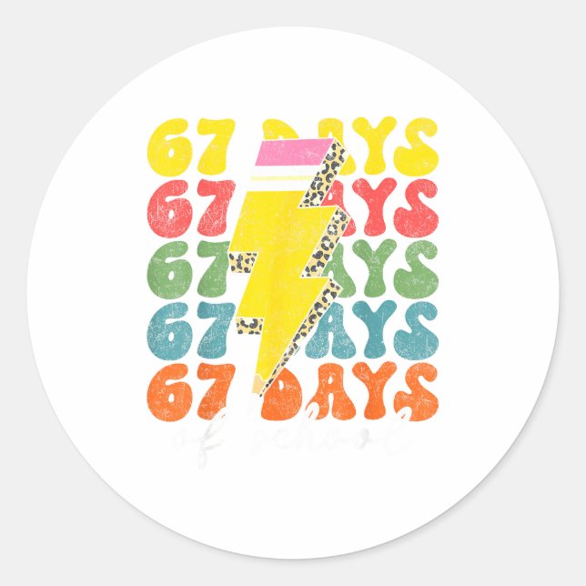 67 Days Of School Lightning Bolt Pencil Teachers S Classic Round Sticker (Front)