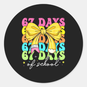 67 Days Of School Pencil Coquette Bow 67th Day Of Classic Round Sticker