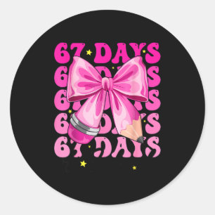 67 Days Of School Pencil Coquette Bow 67th Day Of Classic Round Sticker