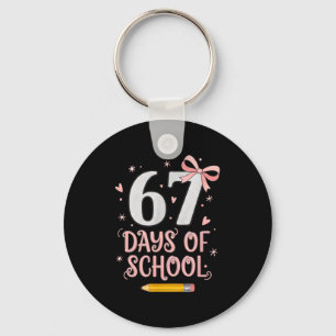 67 Days Of School Retro Bow Kids Teachers 67 Meme Keychain