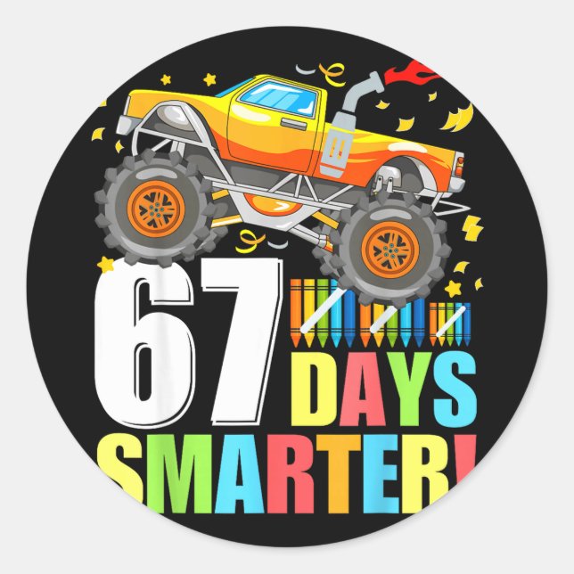 67 Days Of School Smarter Funny Six Seven Monster  Classic Round Sticker (Front)