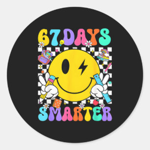 67 Days Of School Smile Face 67 Days Smarter Teach Classic Round Sticker
