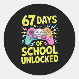 67 Days Of School Unlocked Gamer Gaming Boys Ice C Classic Round Sticker