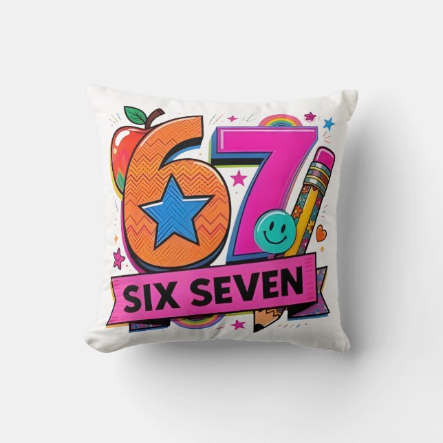 67 Days School 67 Six Seven Funny 67 Teachers Stud Throw Pillow (Front)
