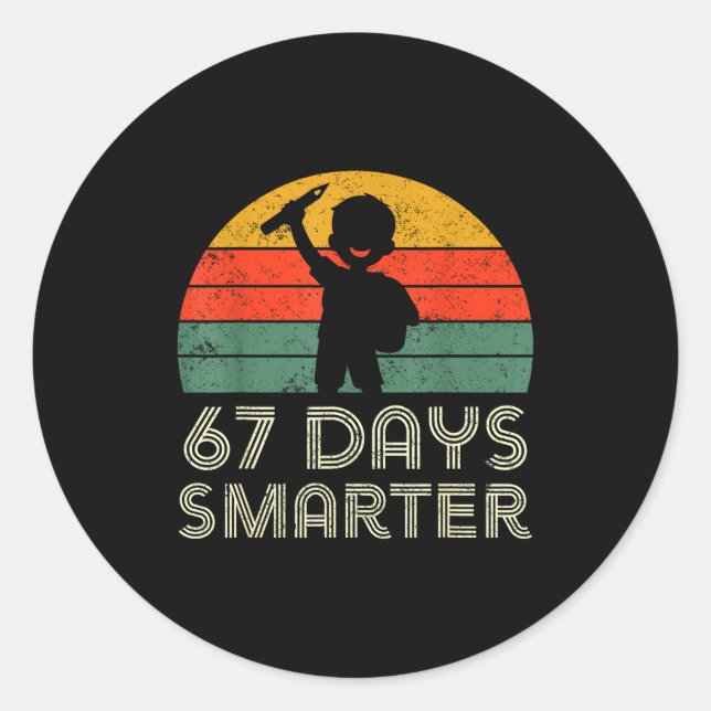 67 Days Smarter 67th Day Of School For Teacher Boy Classic Round Sticker (Front)