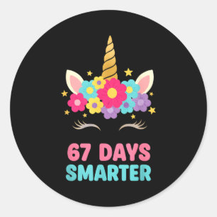 67 Days Smarter Bow Girls Kids Funny Unicorn 6 7 M Classic Round Sticker
