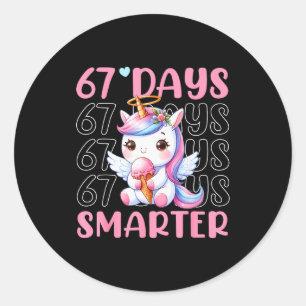 67 Days Smarter Cute Unicorn 67th Day School Girls Classic Round Sticker