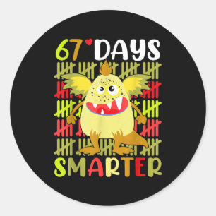 67 Days Smarter Little Monster 67th Day School Gir Classic Round Sticker