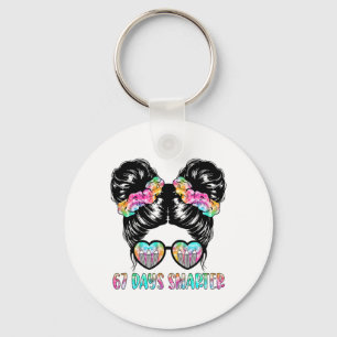 67 Days Smarter Messy Hair Bun Girls Kids 6 7 Meme Keychain