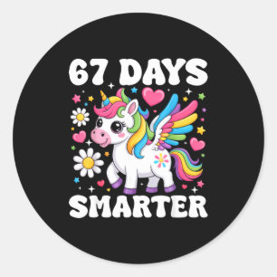 67 Days Smarter Unicorn Girl Kid Teacher 67th Day  Classic Round Sticker