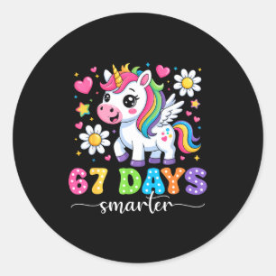 67 Days Smarter Unicorn Girl Kid Teacher 67th Day  Classic Round Sticker