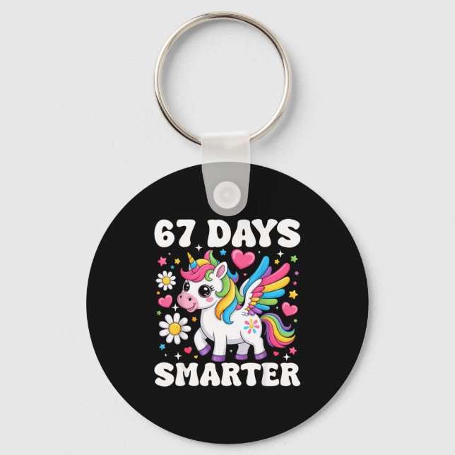 67 Days Smarter Unicorn Girl Kid Teacher 67th Day  Keychain (Front)