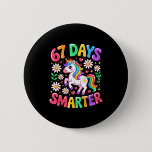 67 Days Smarter Unicorn Rainbow 67th Day Of School 2 Inch Round Button