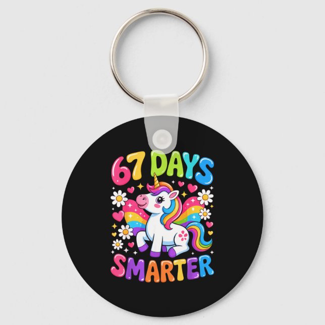 67 Days Smarter Unicorn Rainbow 67th Day Of School Keychain (Front)