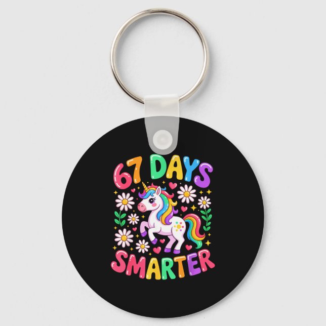 67 Days Smarter Unicorn Rainbow 67th Day Of School Keychain (Front)