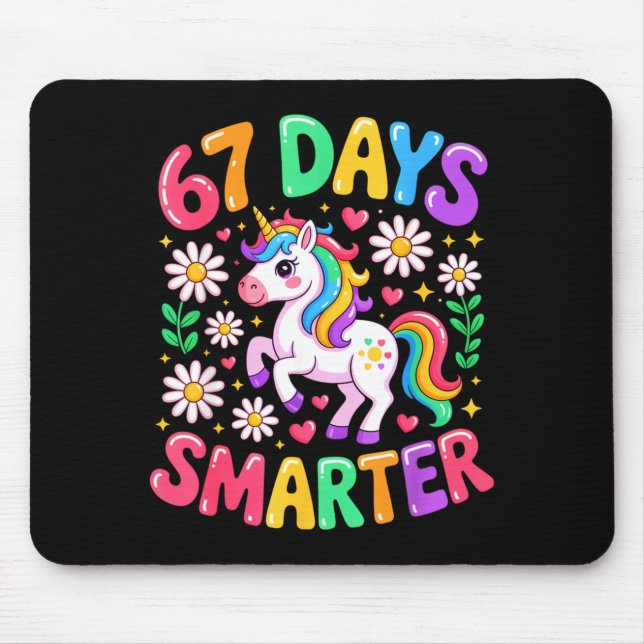 67 Days Smarter Unicorn Rainbow 67th Day Of School Mouse Pad (Front)
