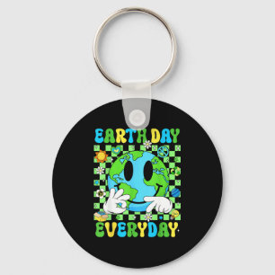 67 earth day everyday funny smile face earth six keychain