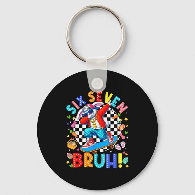 67 easter day six seven bruh rabbit bunny dabbing keychain (Front)